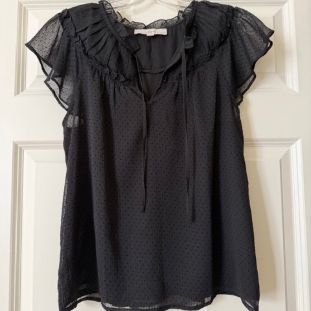 LOFT Black Ruffled Short Sleeved Blouse Top Shell for Women - Size Small Petite